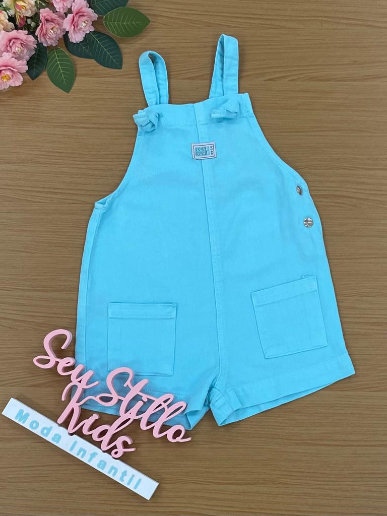 Jardineira Infantil Kukie Azul Verão Blusa Corações