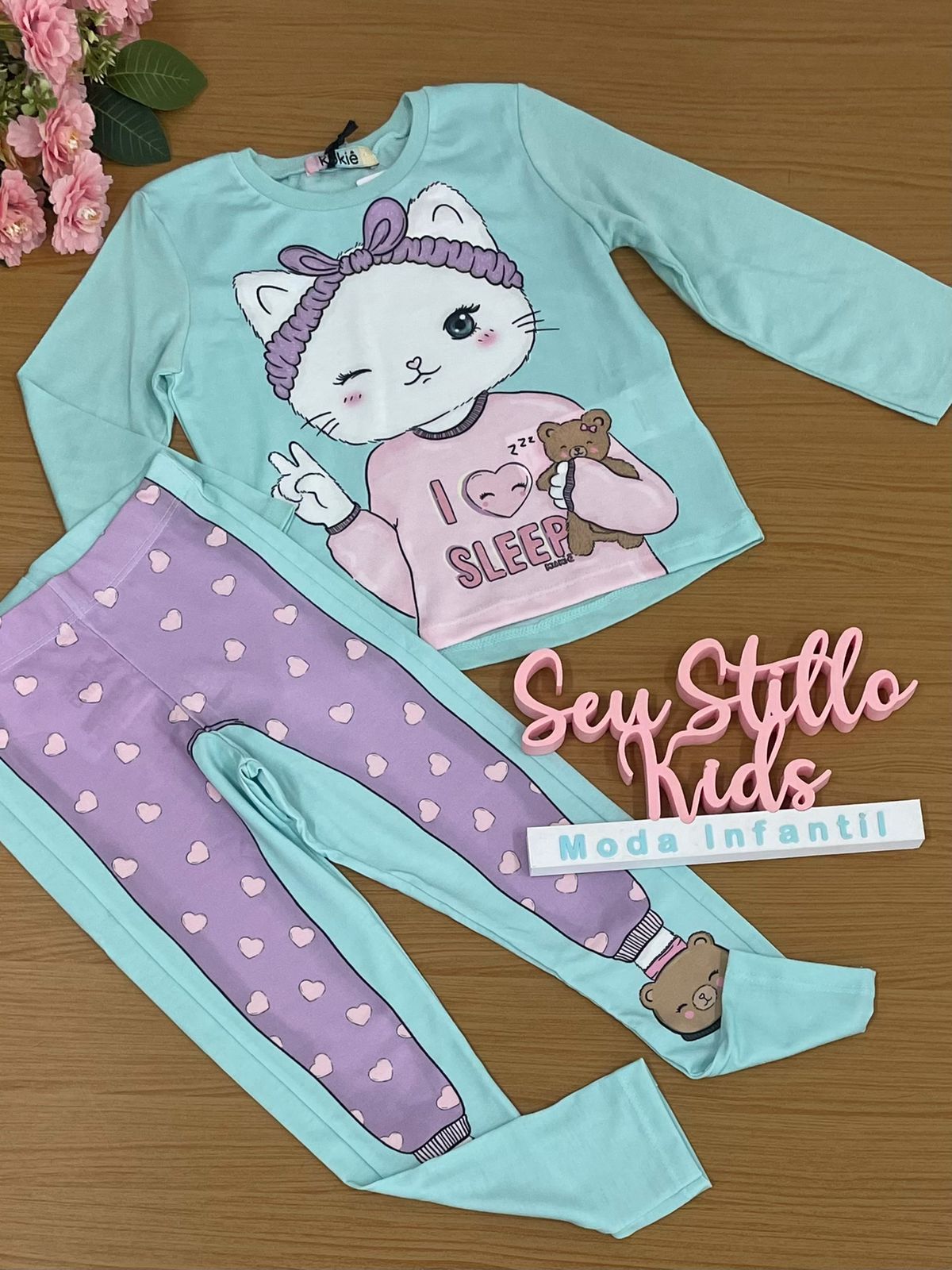 Pijama Infantil Kukie Inverno com Calça Gatinha