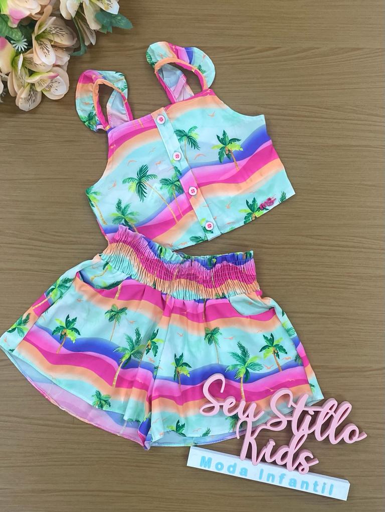 Conjunto Infantil Mon Sucré Verão Tropical com Shorts