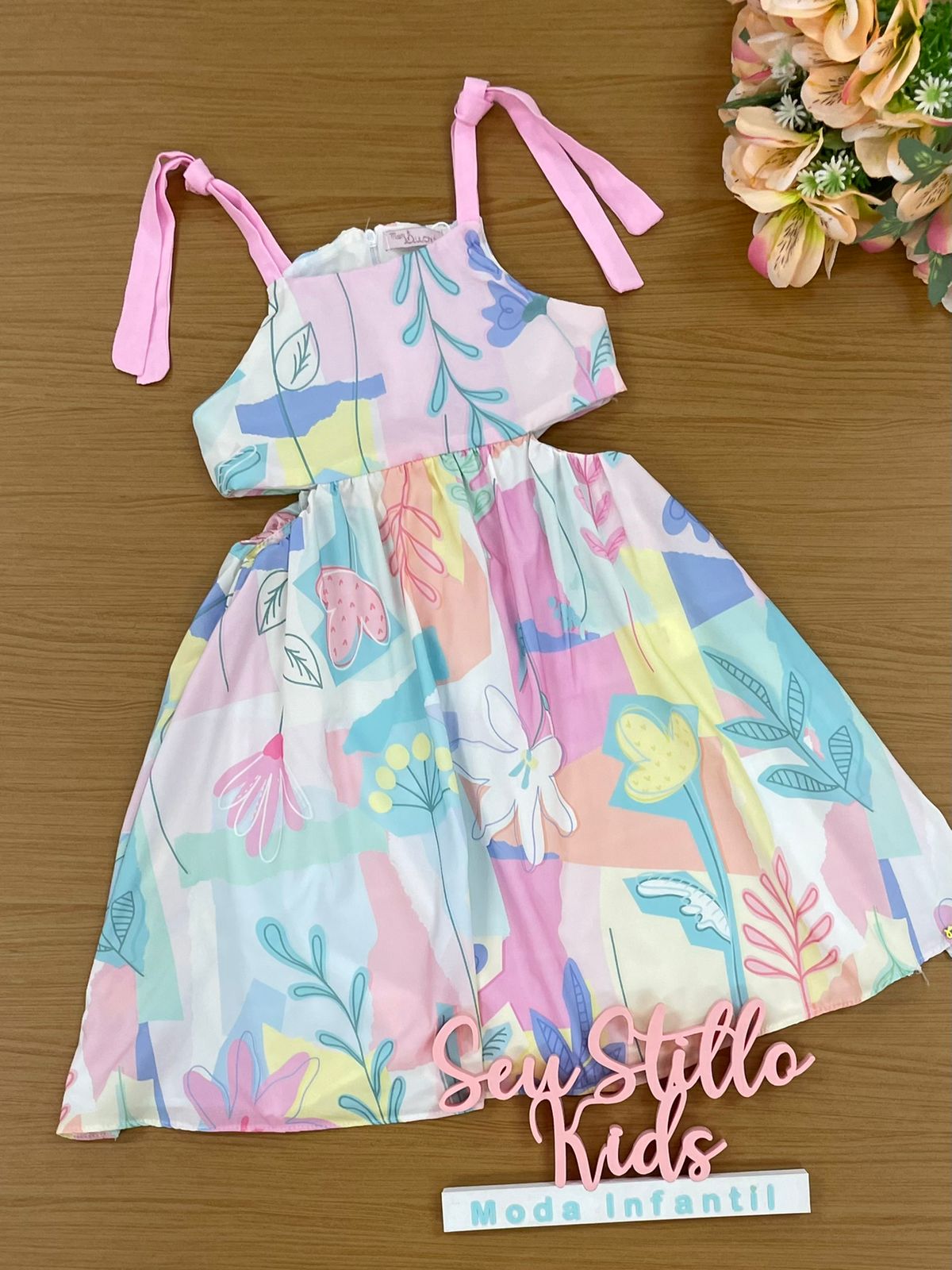 Vestido Infantil Mon Sucré Verão Folhas Candy Color