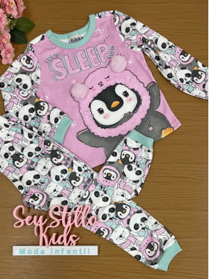Pijama Infantil Kukie Inverno com Calça Fleece Pinguim