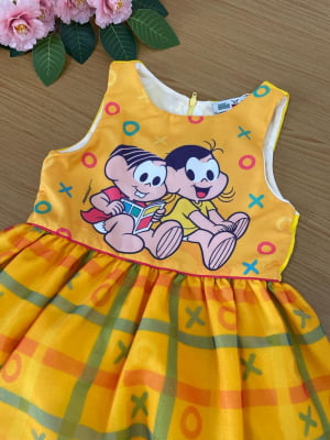 Vestido Infantil Mon Sucré Turma da Mônica Amarelo Mônica e Magali