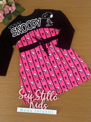Vestido Petit Cherie Inverno Snoopy Black and Pink