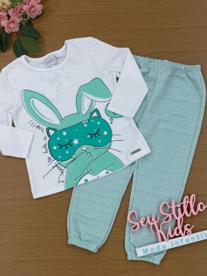 Pijama Infantil Momi Inverno com Calça Verde Água Coelhinha