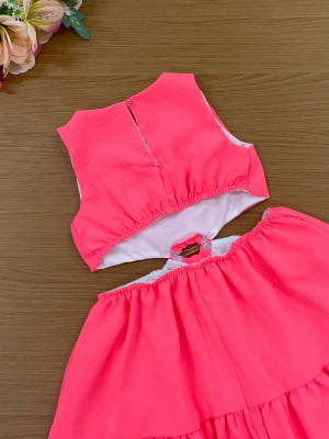 Vestido Infantil Mon Sucré Verão Rosa Neon 