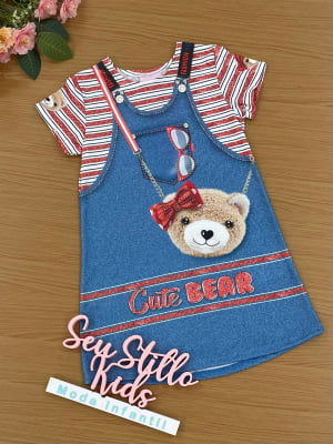  Vestido Infantil Kukie Verão Estampa 3D Cute Bear