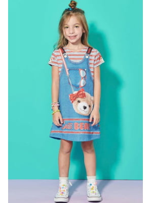  Vestido Infantil Kukie Verão Estampa 3D Cute Bear